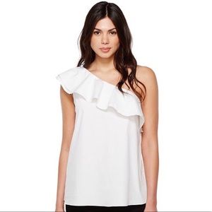 Vince Camuto Ruffled One Shoulder Top Side Zipper
